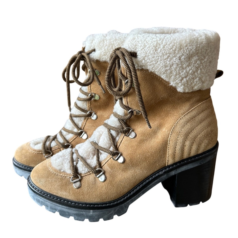 Marc Fisher LTD Daven Tan Suede Shearling Hiking Boots Womens 9.5 MLDAVEN